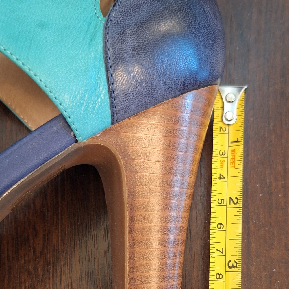 Miz Mooz Women's Teal and Navy Mary Jane Heeled Shoes - Picture 4 of 6